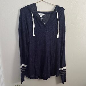 Market & Spruce Charcoal Hooded Top with Striped Sleeves